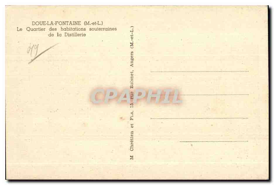 CPA Doue La Fontaine Le Quartier des habitations souterraines de la Distillerie — Rückseite