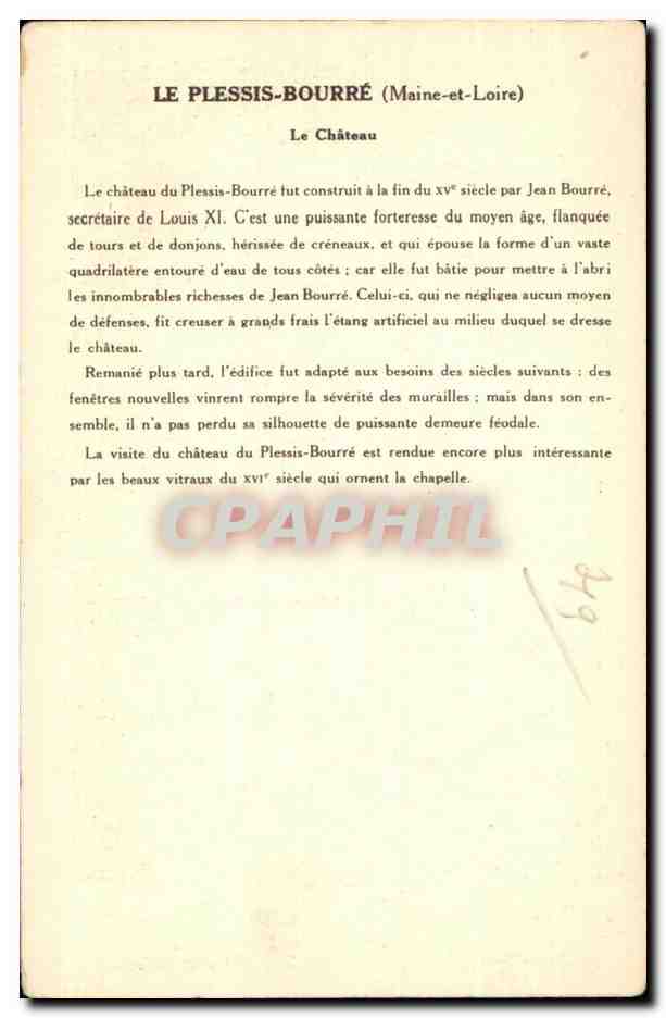 CPA Le Plessis Bourre (Maine et Loire) Le Chateau — Rückseite