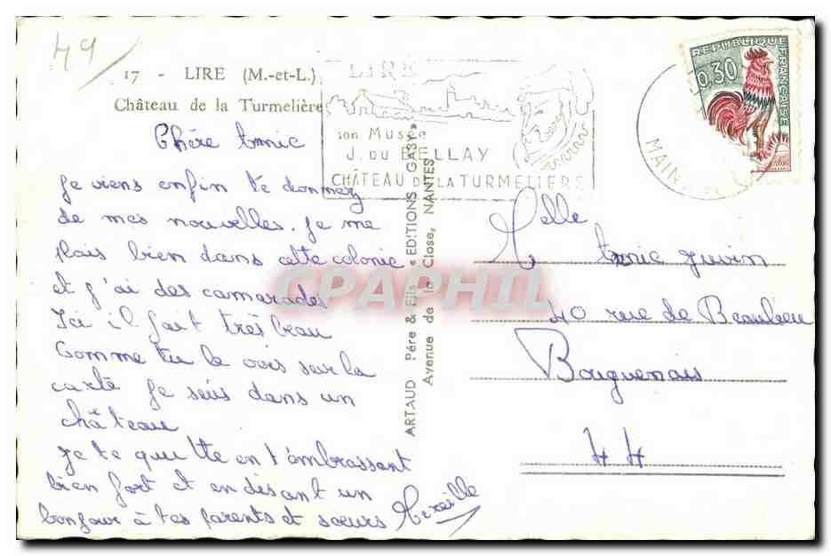 CPSM Lire (M et L) Chateau de la Turmeliere — Rückseite