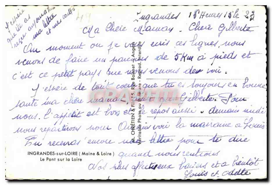 Ingrandes-sur-Loire — Le Pont sur la Loire — Lionel — Verso
