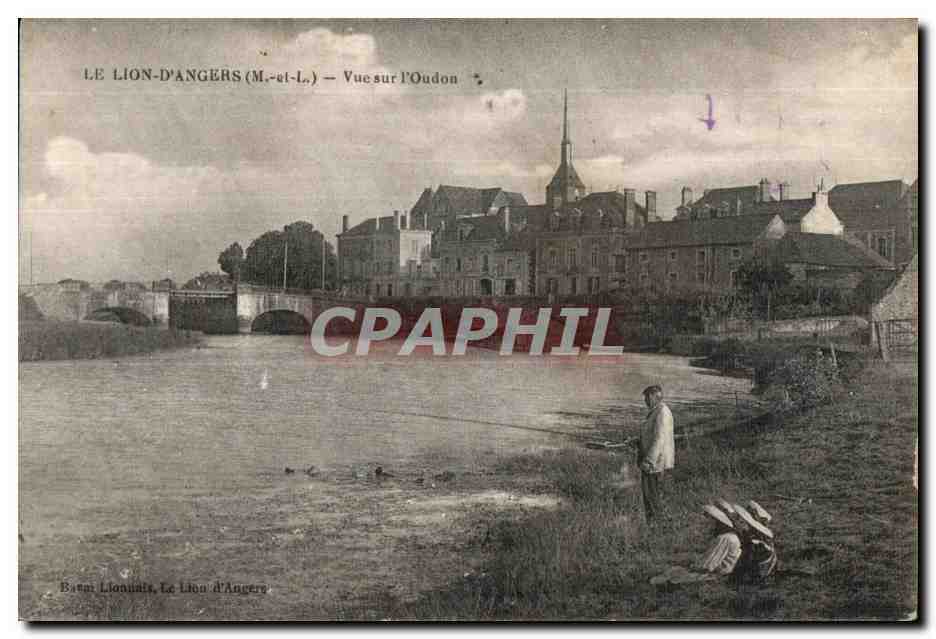 CPA Le Lion D Angers Vue sur I Oudon Pecheur Enfant 