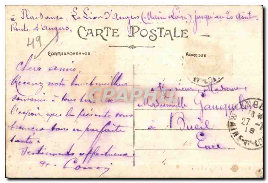 CPA Le Lion D Angers Vue sur I Oudon Pecheur Enfant  — Rückseite