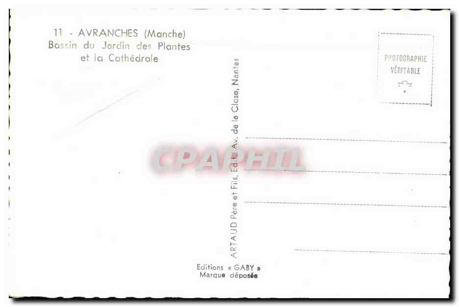 Avranches (Manche) — Bassin du Jardin des Plantes et la Cathédrale — Éditions Gaby — Verso