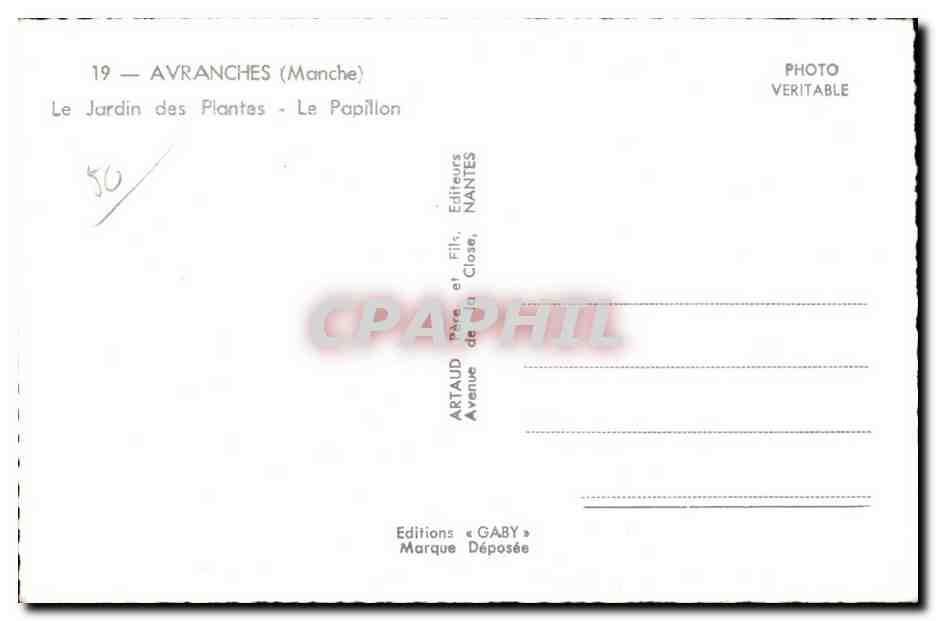 CPA Avranches (Manche) Jardin des Plantes Le Papillon Butterfly — Verso