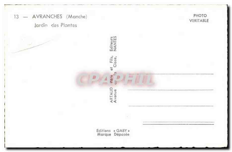 Jardin des Plantes — Avranches (Manche) — Éditions Gaby — Verso
