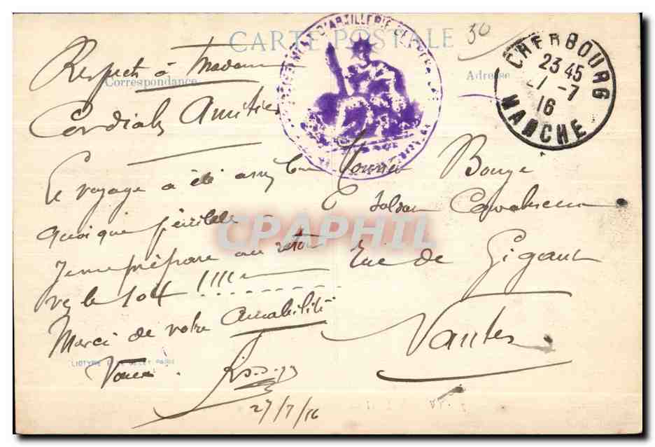 CPA Cherbourg Arsenal La Salle d Armes — Rückseite