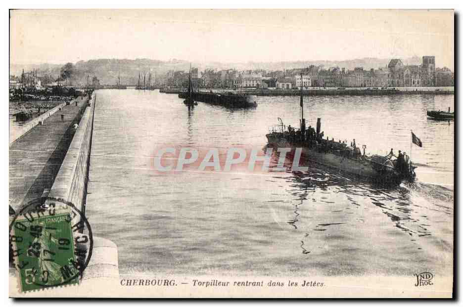 Cherbourg — Torpilleur rentrant dans les Jetées — JAD HOC