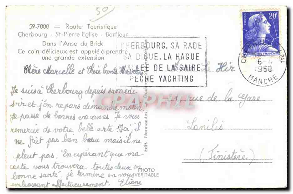 CPA Cherbourg Route Touristque St Pierre Eglise Barfleur Dans I Anse du Brick Ce Co9in Delicieux est appele a prendre ue — Verso