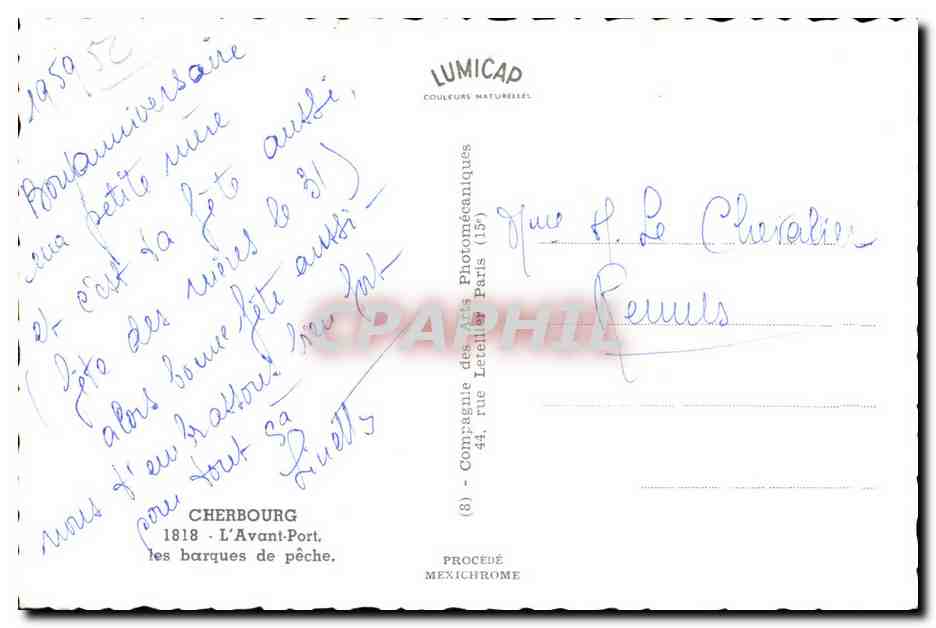 CPA Cherbourg L Avant Port Les Barques de peche Bateaux  — Verso