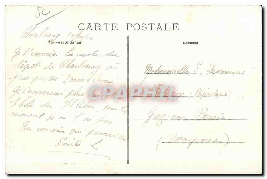 CPA Cherbourg Caserne des Marins Militaria  — Rückseite
