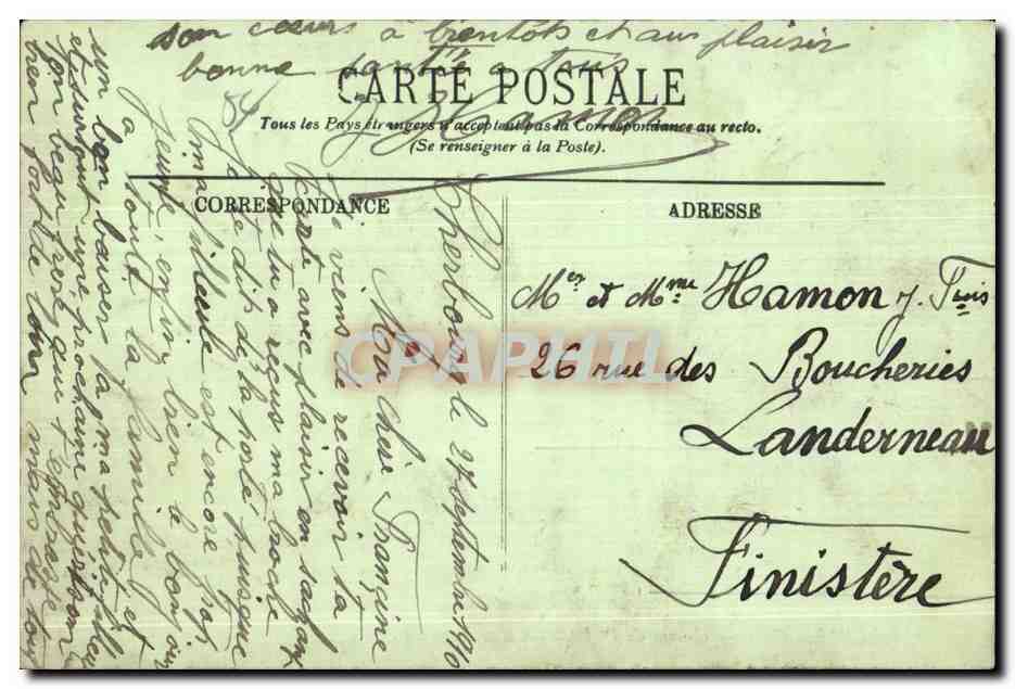 CPA Cherbourg Caserne du 1er depot des Marins Militaria  — Verso