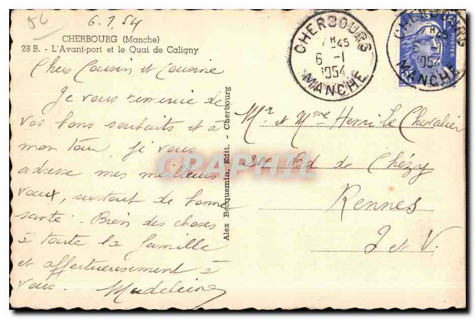 CPA Cherbourg (manche) L Avant-port et le Quai de Caligny Bateaux  — Rückseite