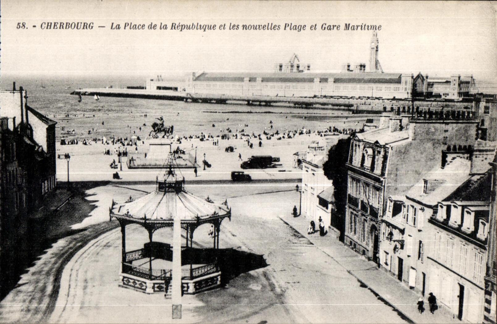 Cherbourg — Die Place de la République und die neue Plage und Gare Maritime — A. Becquemin, Cherbourg