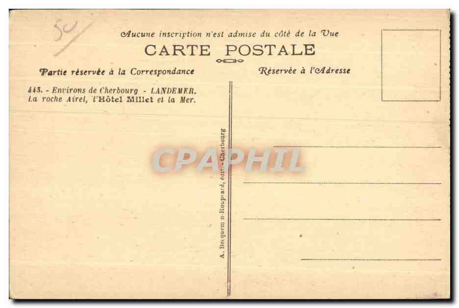 CPA Environs de Cherbourg Landemer La Roche Airel I Hotel Millet et la Mer — Rückseite