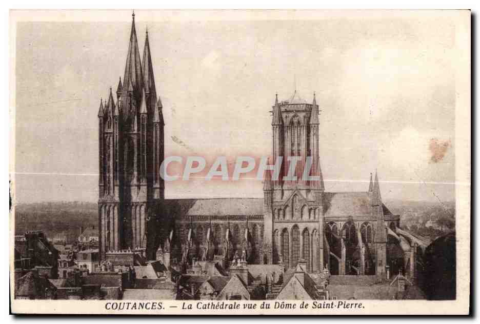 Antike Ansichtskarte Coutances DIE KATHEDRALE vom Dome von Saint Pierre aus gesehen