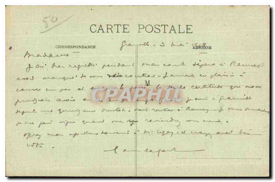 Granville (Manche) - Les Roches basses — J. Sorel, Adisseur, Rennes — Rückseite