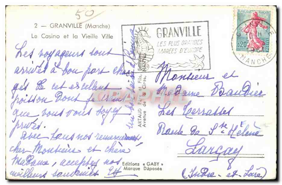 CPA Granville Le Casino et la Vieille Ville — Verso