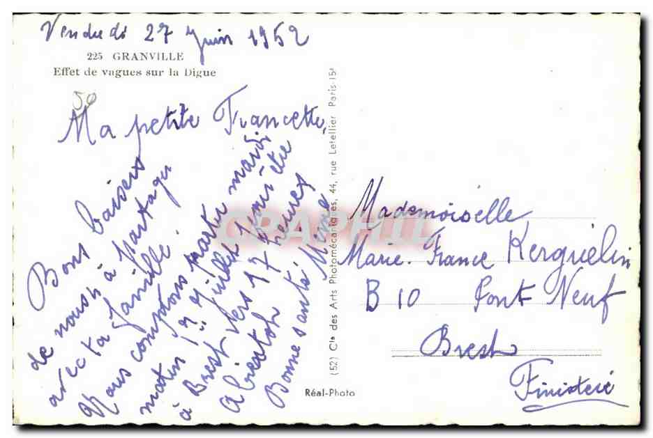 CPA Granville Effet de vagues sur la Digue — Verso