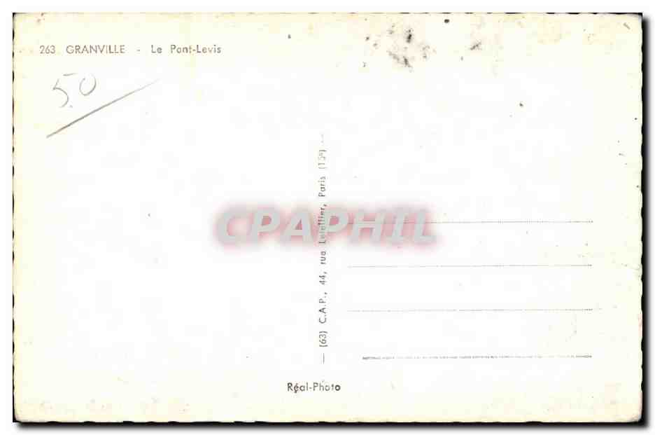 Tarjeta postal antigua Granville Le Pont Levis — Reverso
