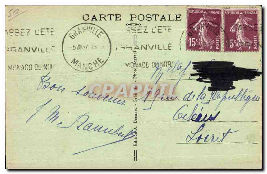 Granville — Vue sur la Plage — Édition A. Bernard, n° 137 — Rückseite