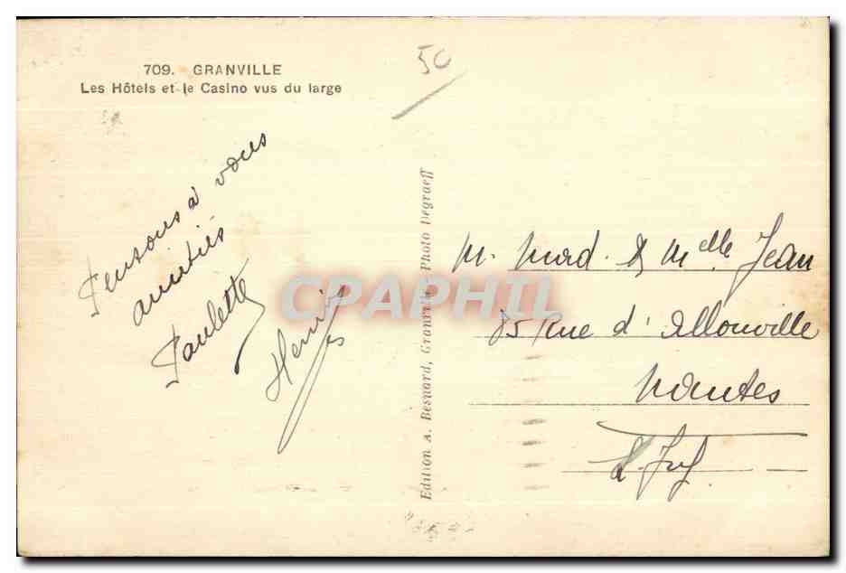 CPA Granville Les Hotels et le Casino vue du large — Rückseite