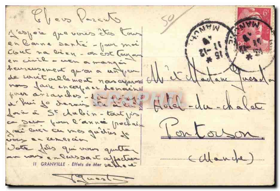 CPA Granville Effets de Mer — Verso