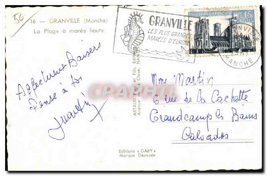 CPA Granville (Manche) La Plage a maree haute — Verso
