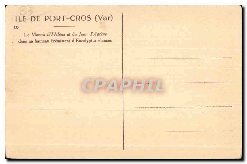 Manoir d'Hélène et de Jean d'Agrève — Ile de Port-Cros (Var) — série YV07 — Verso