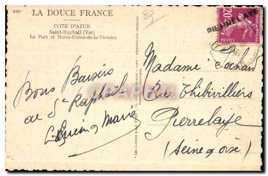 CPA La Douce france Cote D Azur Saint Raphael (Var) Le Port et Notre Dame de la Victoire — Rückseite