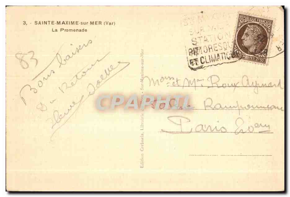 CPA Sainte Maxime sur mer (Var) La Promenade — Rückseite