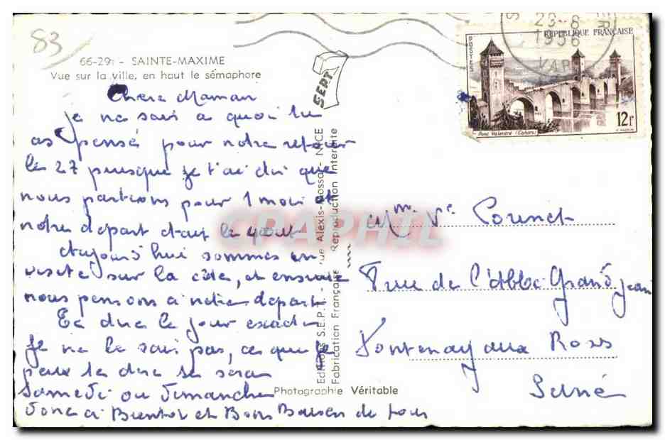 CPA Sainte Maxime Vue sur la ville en haut le semaphare — Back