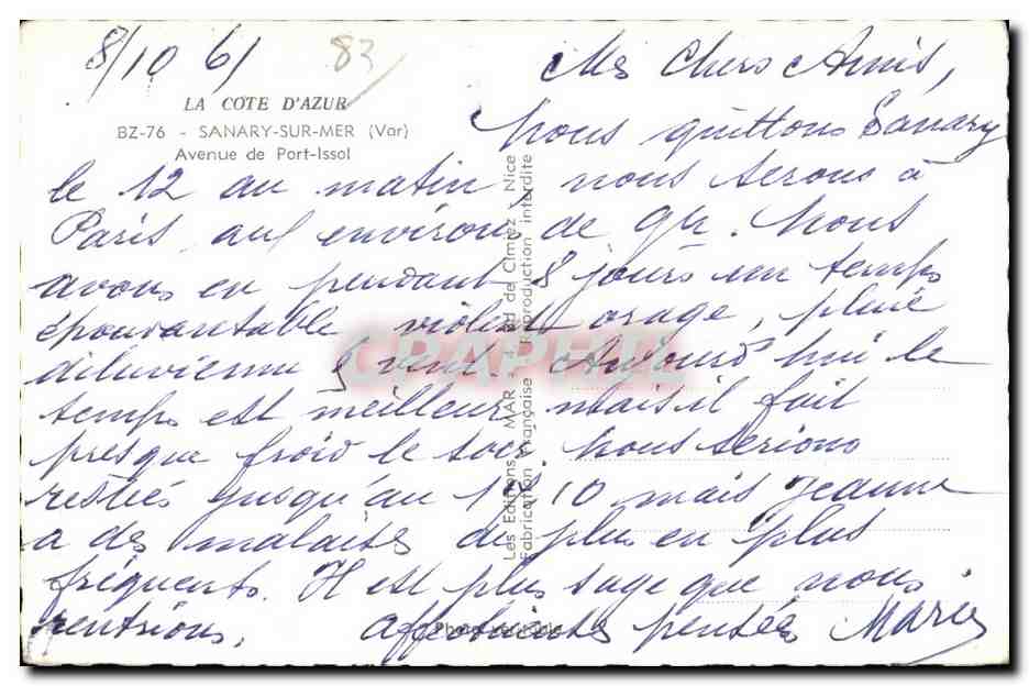 CPA La Cote D Azur Sanary Sur Mer Avenue de Port Issol — Verso