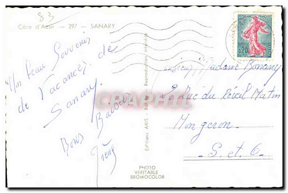 CPA Cote d Azur Sanary — Verso
