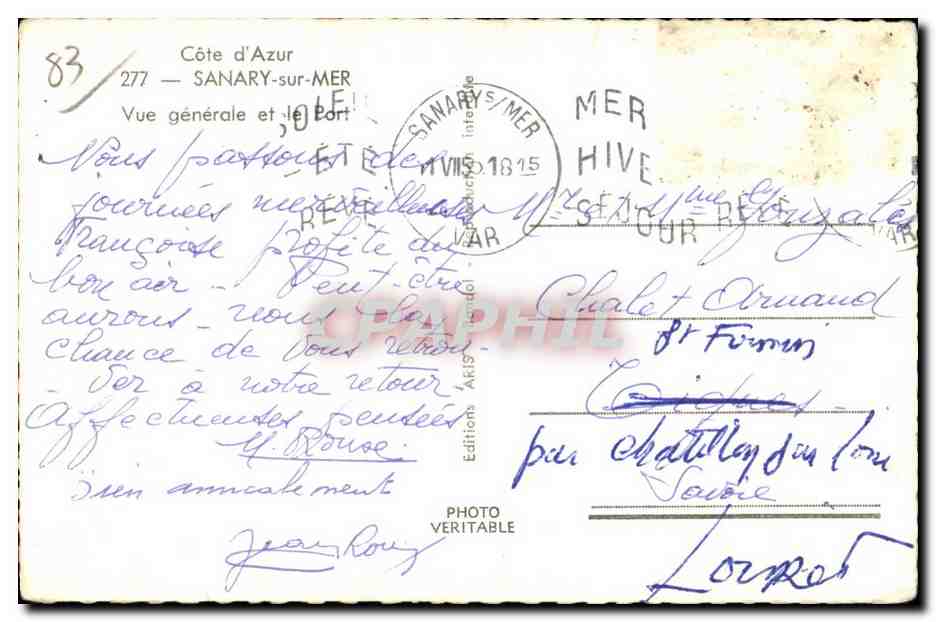 CPA Cote d Azur Sanary sur Mer Vue generale et le Port — Verso