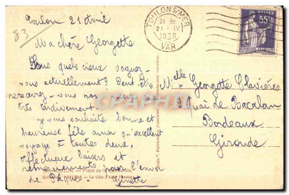 CPA Toulon Place de la Cathedrale — Reverso