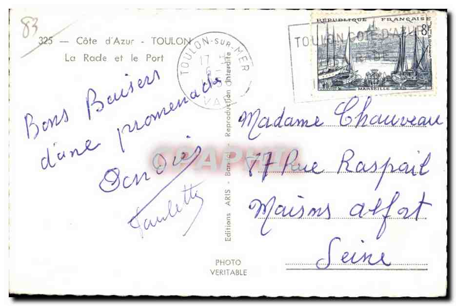 CPA Cote d Azur Toulon La Rade et le Port — Verso