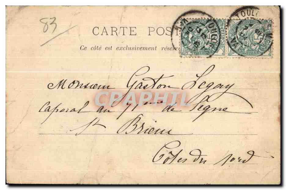 Tarjeta postal antigua Toulon La Mitre y el Mourillon — Reverso