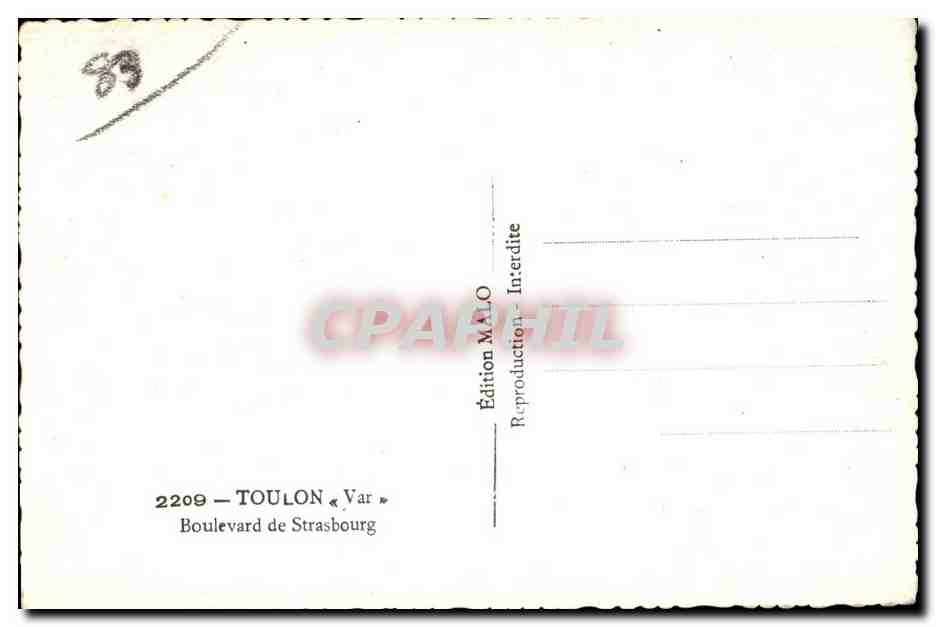 Boulevard de Strasbourg — Toulon (Var) — Édition MALO n°2209 — Verso