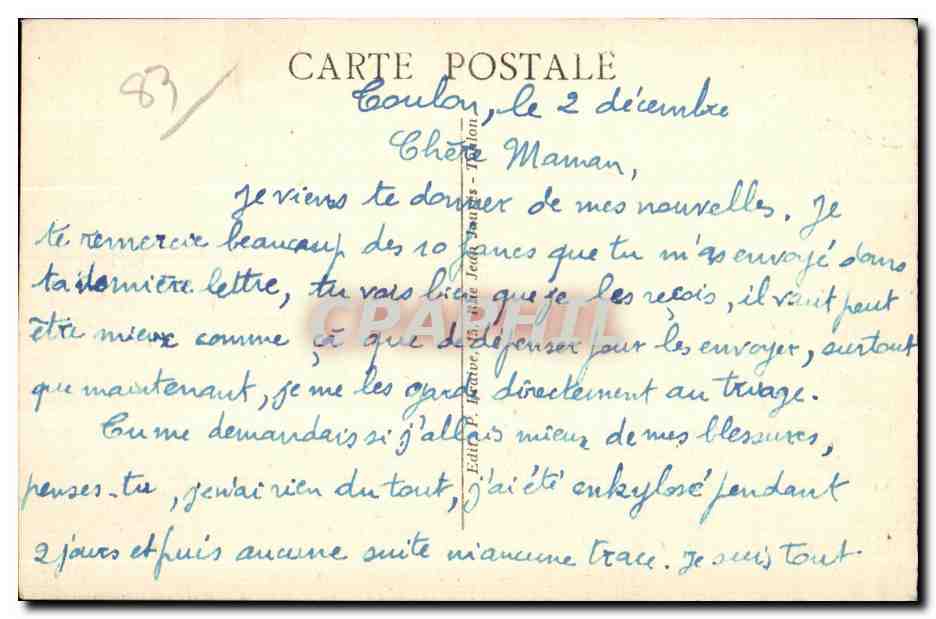 CPA Toulon Le Casino Tamaris  — Verso