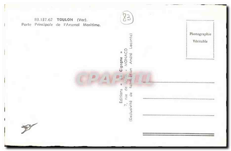 CPA Toulon Var Porte Principale de l Arsenal Maritime — Verso