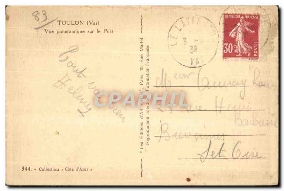 Toulon (Var) — Panoramablick auf den Hafen — Les Éditions d'Art Yvon, Paris — Rückseite