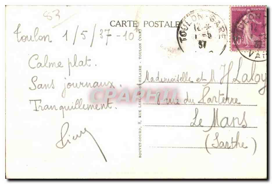 CPA Toulon Le Port et le Faron Pecheurs — Rückseite