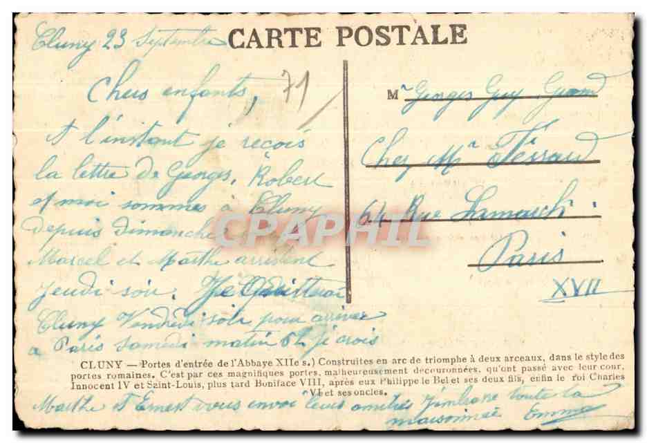 CPA Cluny Portes d Entree de l Abbaye — Rückseite