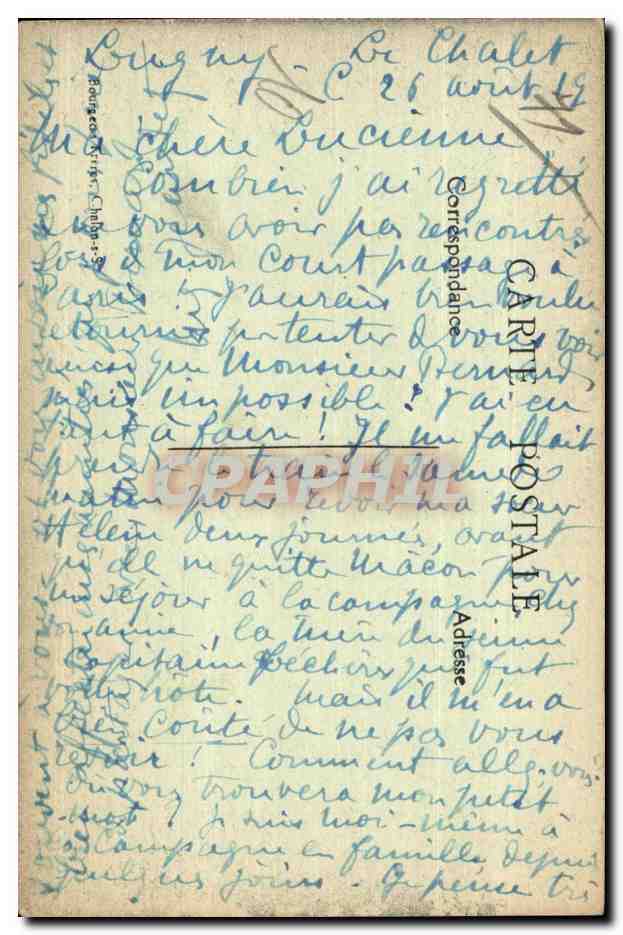 CPA Lugny S et l Paysage depuis la Montange — Verso