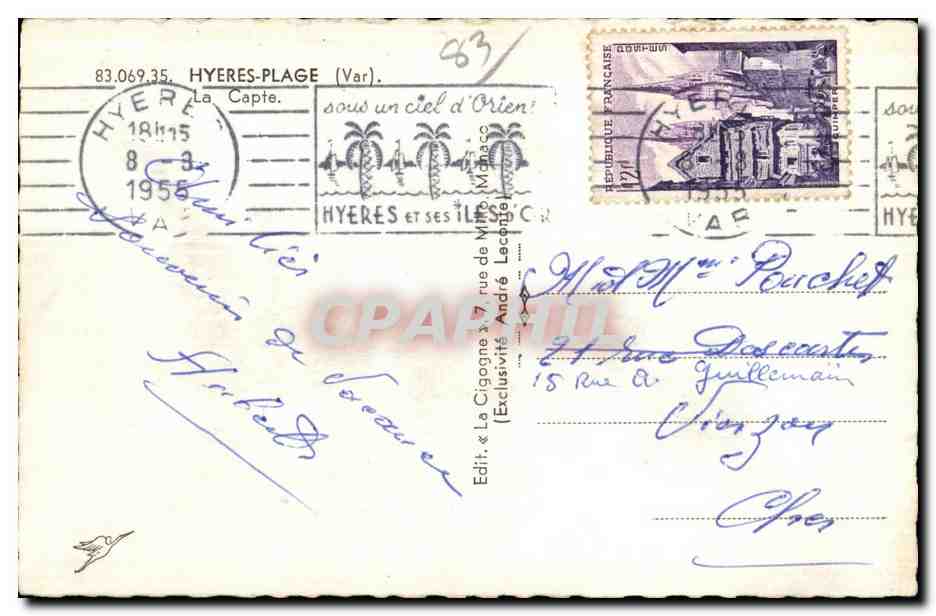 La Cigogne — plage animée — Édit. André Lecocq — Reverso