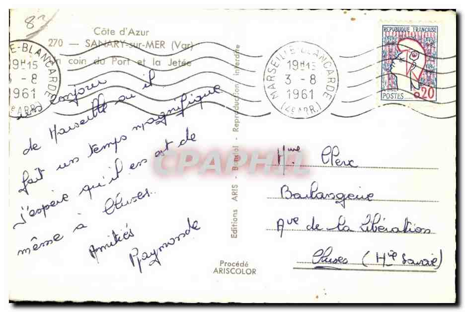 CPA Cote d Azur Sanary sur Mer — Verso