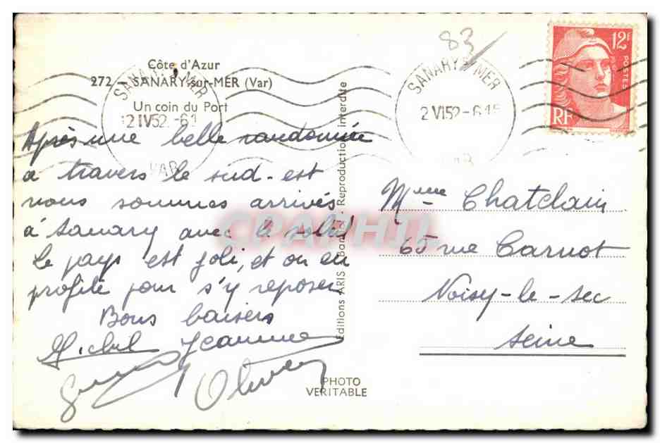 CPA Cote d Azur Sanary sur Mer Un coin du Port — Verso