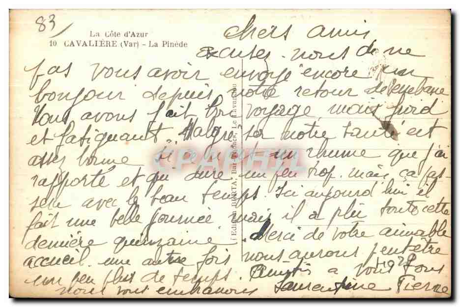 CPA La Cote d Azur Cavaliere La Pinede — Rückseite
