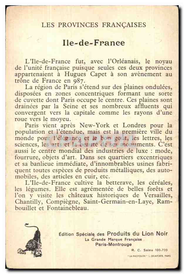 Fiche format carte postale Ile de France Gaulois — Verso