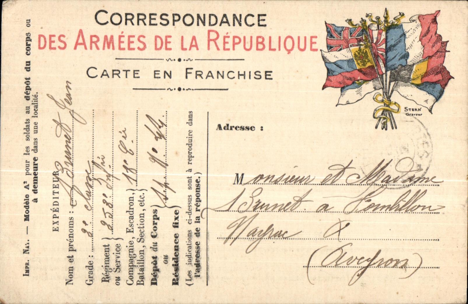 Carte en franchise Militaire Brunet Mayrac